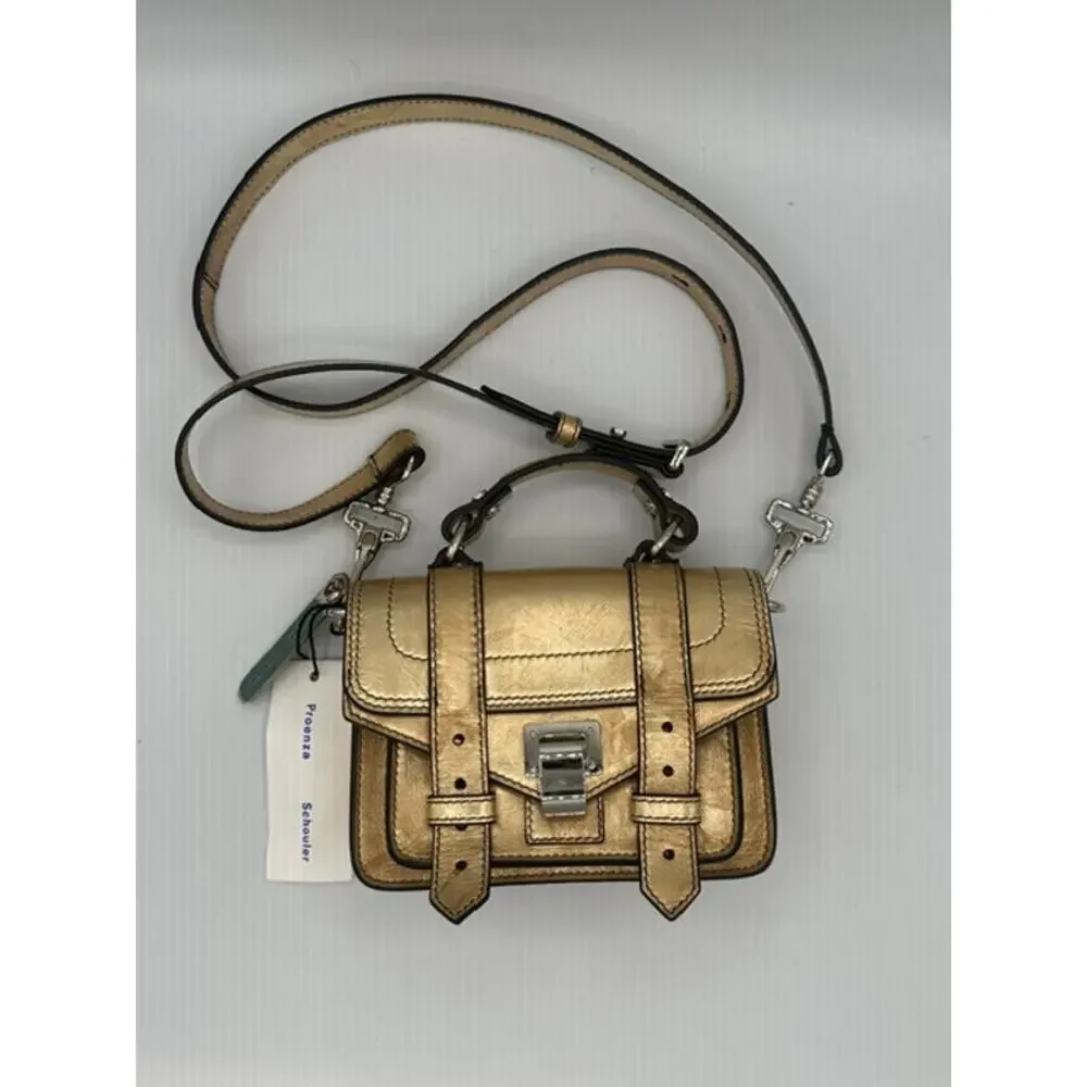 Proenza Schouler PS1 Micro Metallic Gold Crossbody Bag Satchel Authentic NWT